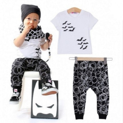 Top T-shirt Pants Outfits 0 - 24M Children Suit Baby Boy's Clothing Set Bat Print