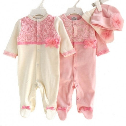 Girls Lace Rompers Hats Baby Clothing Sets Infant Jumpsuit